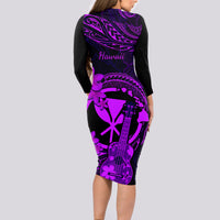 hawaii-long-sleeve-bodycon-dress-ukulele-mix-polynesian-plumeria-purple-version