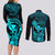 hawaii-couples-matching-long-sleeve-bodycon-dress-and-long-sleeve-button-shirts-ukulele-mix-polynesian-plumeria-turquoise-version