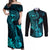 hawaii-couples-matching-off-shoulder-maxi-dress-and-long-sleeve-button-shirts-ukulele-mix-polynesian-plumeria-turquoise-version