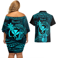 hawaii-couples-matching-off-shoulder-short-dress-and-hawaiian-shirt-ukulele-mix-polynesian-plumeria-turquoise-version