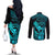 hawaii-couples-matching-off-the-shoulder-long-sleeve-dress-and-long-sleeve-button-shirts-ukulele-mix-polynesian-plumeria-turquoise-version