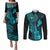 hawaii-couples-matching-puletasi-dress-and-long-sleeve-button-shirts-ukulele-mix-polynesian-plumeria-turquoise-version