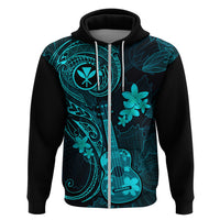 Hawaii Hoodie Ukulele Mix Polynesian Plumeria Turquoise Version LT14 Zip Hoodie Turquoise - Polynesian Pride