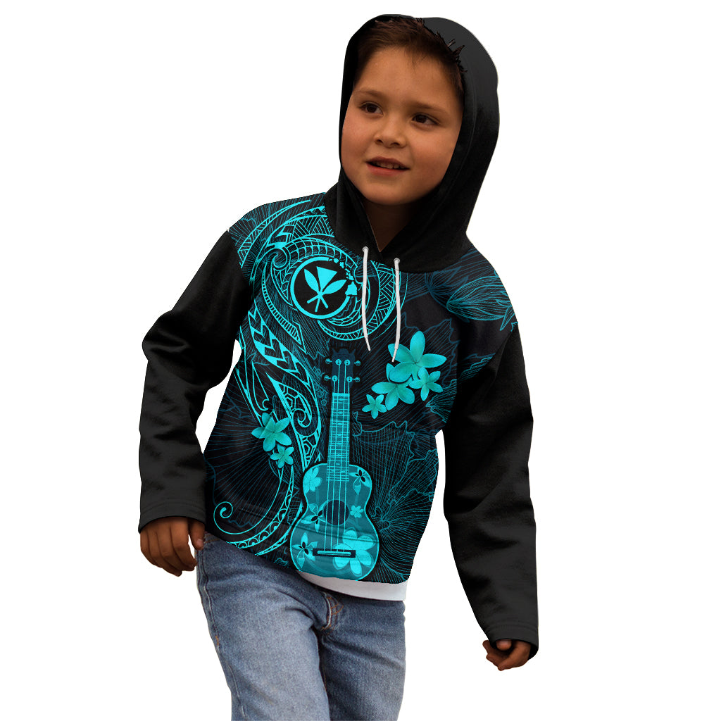 Hawaii Kid Hoodie Ukulele Mix Polynesian Plumeria Turquoise Version LT14 - Polynesian Pride
