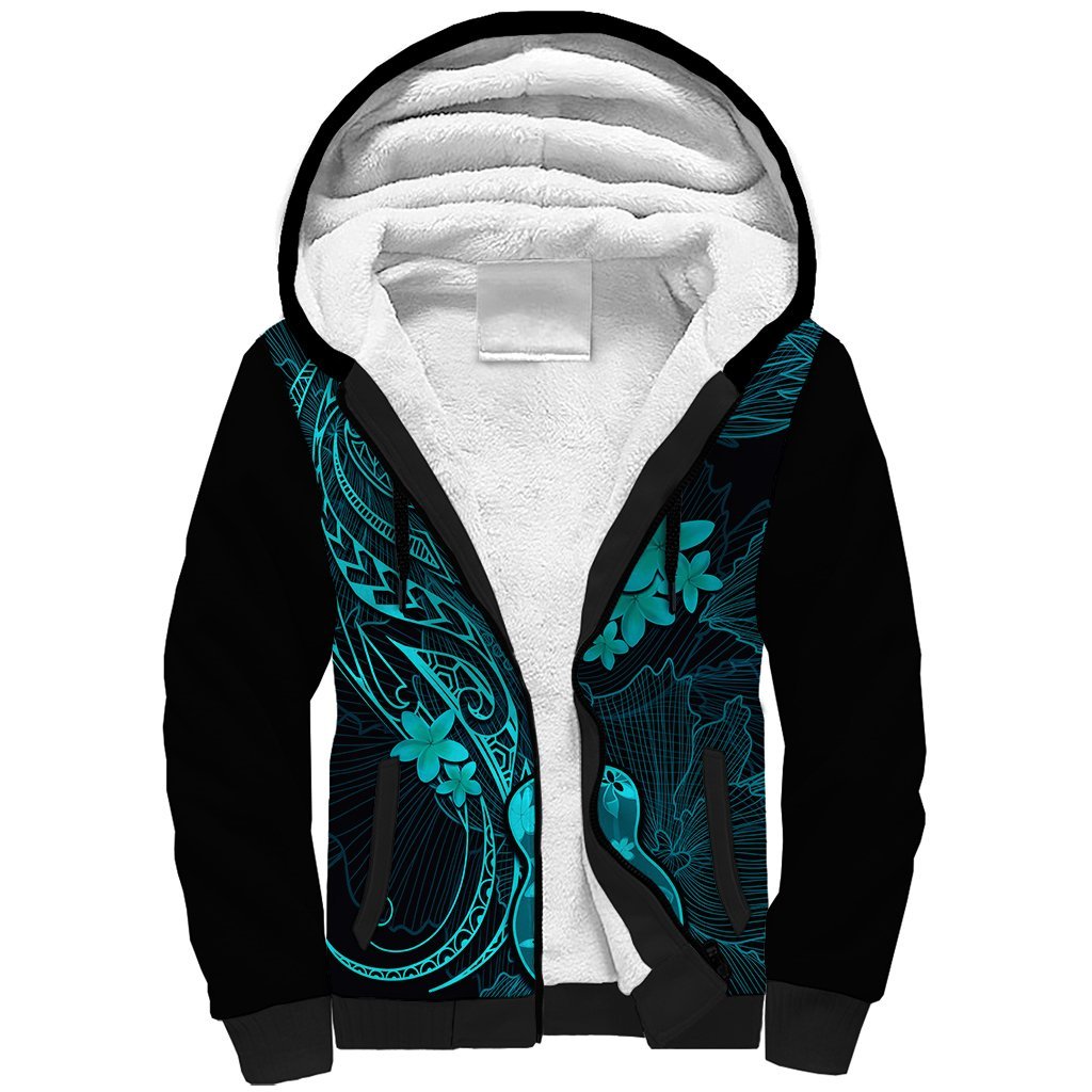 Hawaii Sherpa Hoodie Ukulele Mix Polynesian Plumeria Turquoise Version LT14 Unisex Turquoise - Polynesian Pride