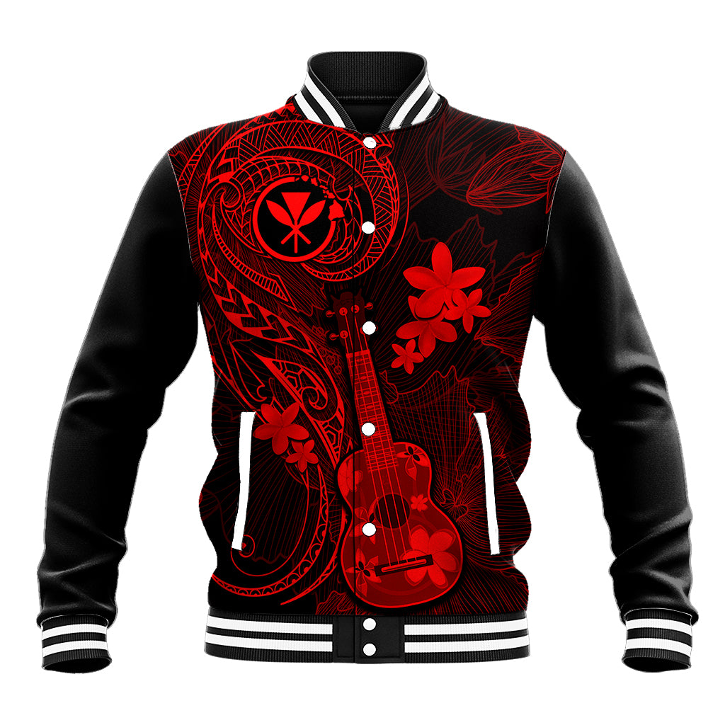 Hawaii Baseball Jacket Ukulele Mix Polynesian Plumeria Red Version LT14 Unisex Red - Polynesian Pride