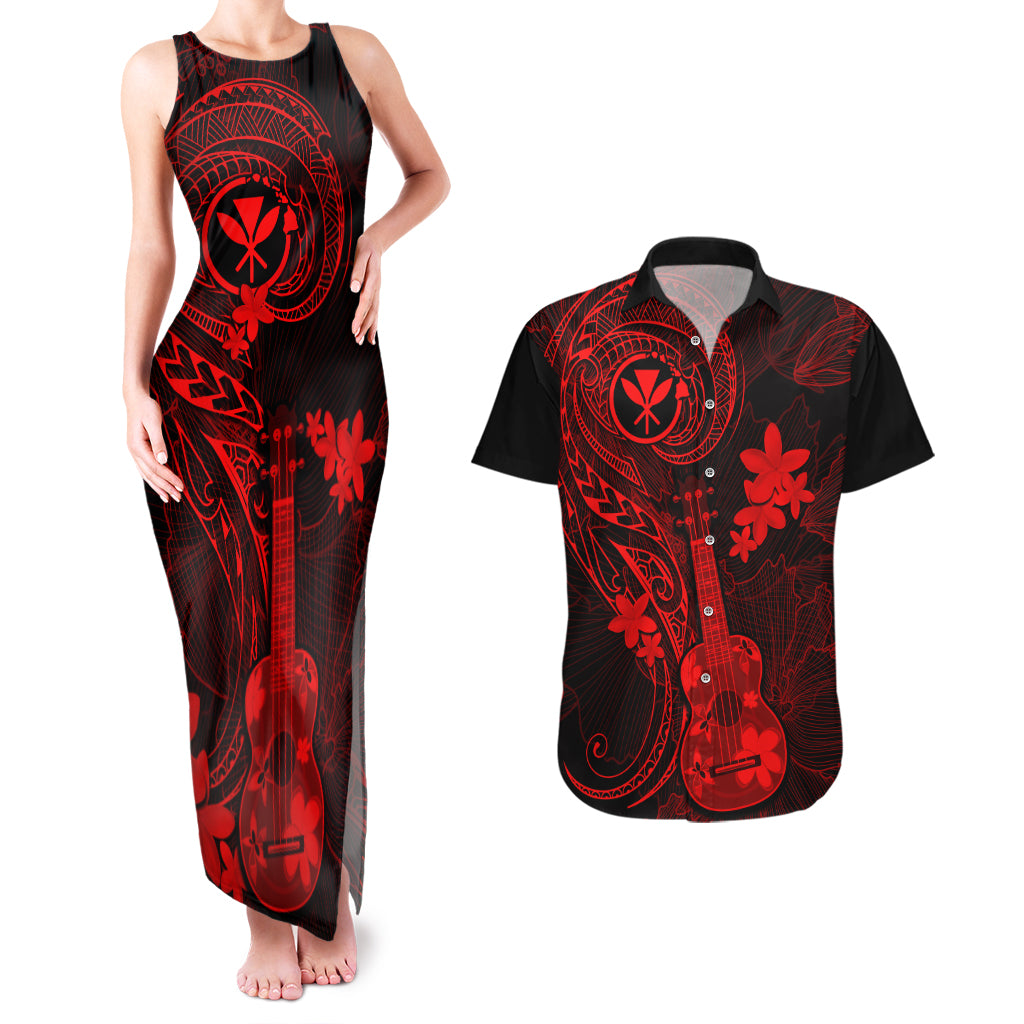 Hawaii Couples Matching Tank Maxi Dress and Hawaiian Shirt Ukulele Mix Polynesian Plumeria Red Version LT14 Red - Polynesian Pride