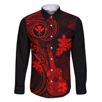 hawaii-family-matching-long-sleeve-bodycon-dress-and-hawaiian-shirt-ukulele-mix-polynesian-plumeria-red-version