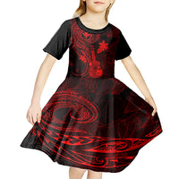 hawaii-kid-short-sleeve-dress-ukulele-mix-polynesian-plumeria-red-version