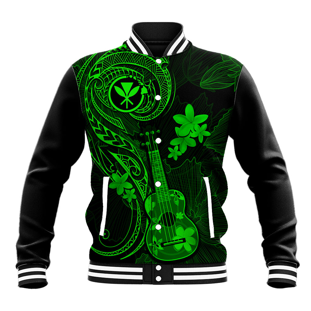Hawaii Baseball Jacket Ukulele Mix Polynesian Plumeria Green Version LT14 Unisex Green - Polynesian Pride
