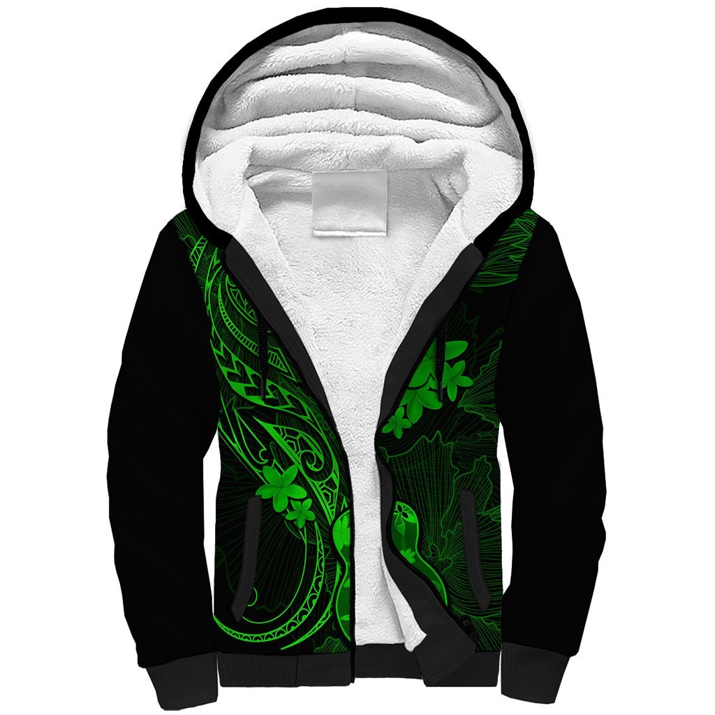 Hawaii Sherpa Hoodie Ukulele Mix Polynesian Plumeria Green Version LT14 Unisex Green - Polynesian Pride