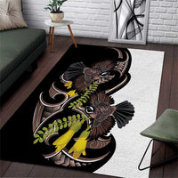 New Zealand Valentines Day Area Rug Piwakawaka Lovers Maori Koru Tattoo - Polynesian Pride