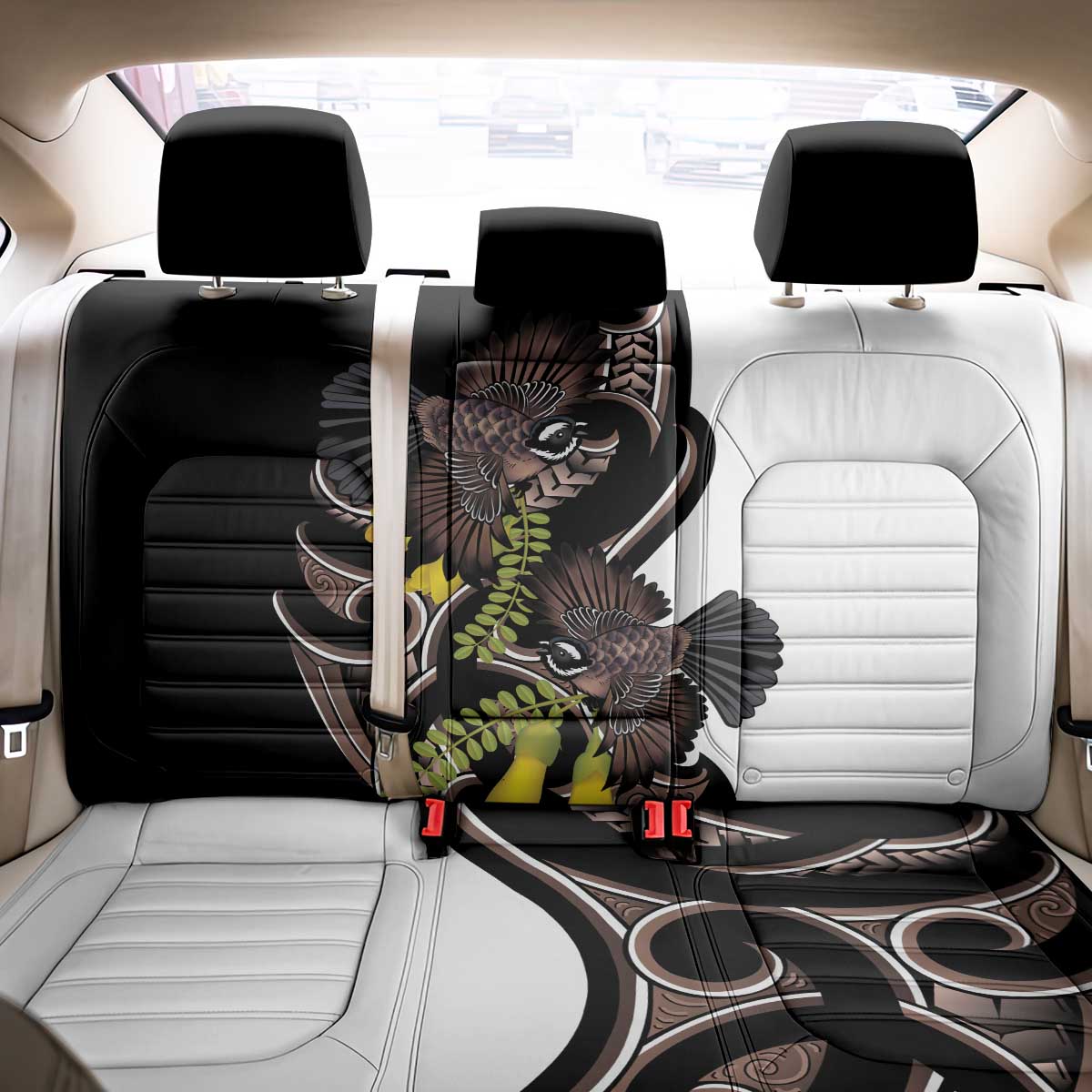 New Zealand Valentines Day Back Car Seat Cover Piwakawaka Lovers Maori Koru Tattoo - Polynesian Pride