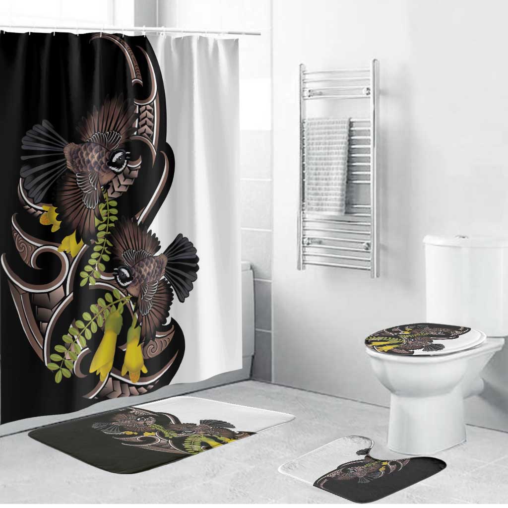 New Zealand Valentines Day Bathroom Set Piwakawaka Lovers Maori Koru Tattoo - Polynesian Pride