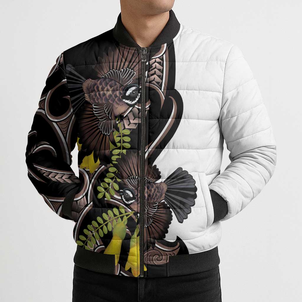 New Zealand Valentines Day Bomber Puffer Jacket Piwakawaka Lovers Maori Koru Tattoo - Polynesian Pride
