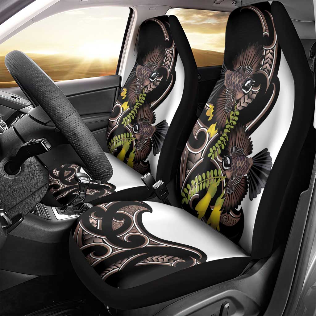 New Zealand Valentines Day Car Seat Cover Piwakawaka Lovers Maori Koru Tattoo - Polynesian Pride