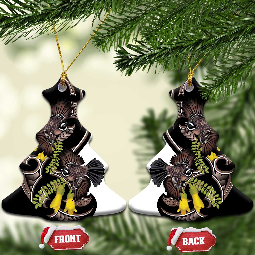 New Zealand Valentines Day Ceramic Ornament Piwakawaka Lovers Maori Koru Tattoo - Polynesian Pride