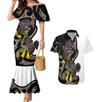 New Zealand Valentines Day Couples Matching Mermaid Dress and Hawaiian Shirt Piwakawaka Lovers Maori Koru Tattoo - Polynesian Pride