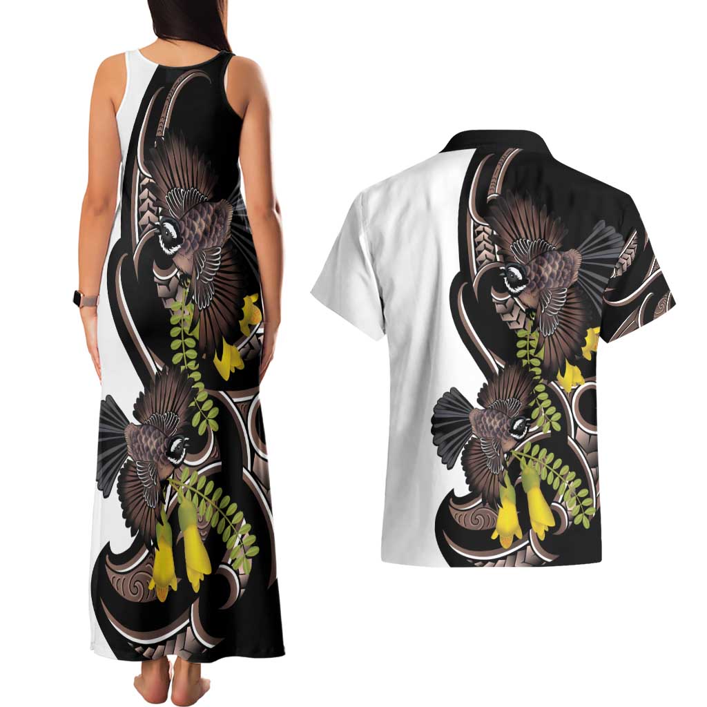 New Zealand Valentines Day Couples Matching Tank Maxi Dress and Hawaiian Shirt Piwakawaka Lovers Maori Koru Tattoo - Polynesian Pride