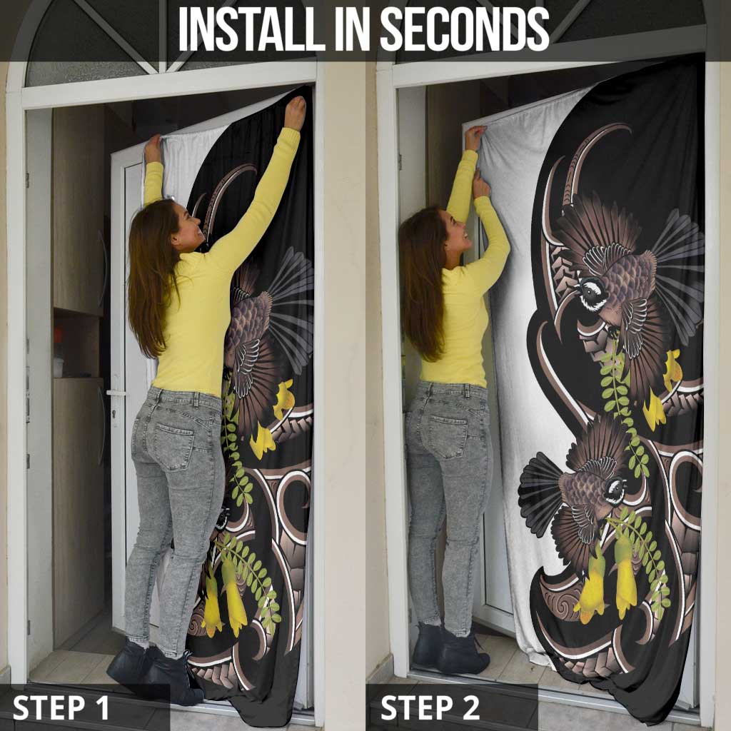 New Zealand Valentines Day Door Cover Piwakawaka Lovers Maori Koru Tattoo - Polynesian Pride