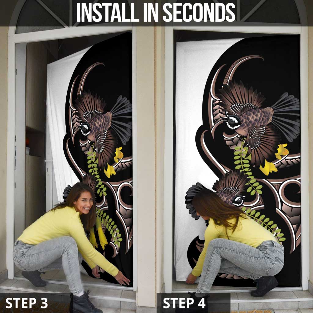New Zealand Valentines Day Door Cover Piwakawaka Lovers Maori Koru Tattoo - Polynesian Pride