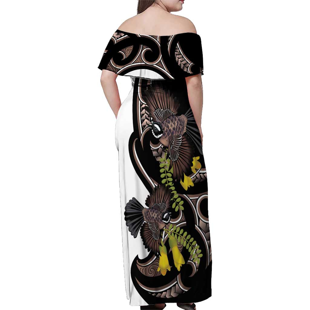 New Zealand Valentines Day Family Matching Off Shoulder Maxi Dress and Hawaiian Shirt Piwakawaka Lovers Maori Koru Tattoo - Polynesian Pride