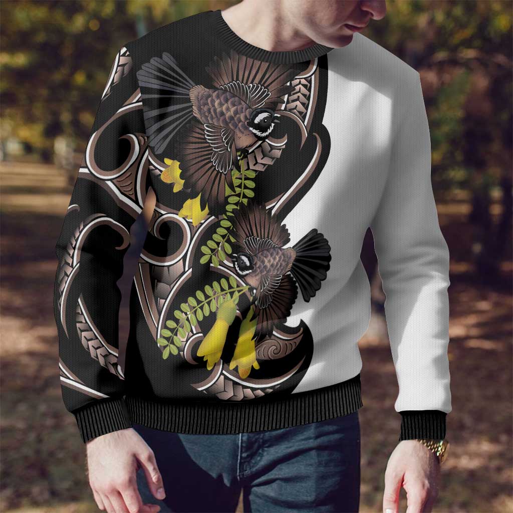 New Zealand Valentines Day Ugly Christmas Sweater Piwakawaka Lovers Maori Koru Tattoo - Polynesian Pride