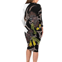 New Zealand Valentines Day Long Sleeve Bodycon Dress Piwakawaka Lovers Maori Koru Tattoo - Polynesian Pride