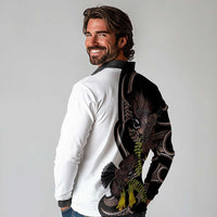 New Zealand Valentines Day Long Sleeve Polo Shirt Piwakawaka Lovers Maori Koru Tattoo - Polynesian Pride