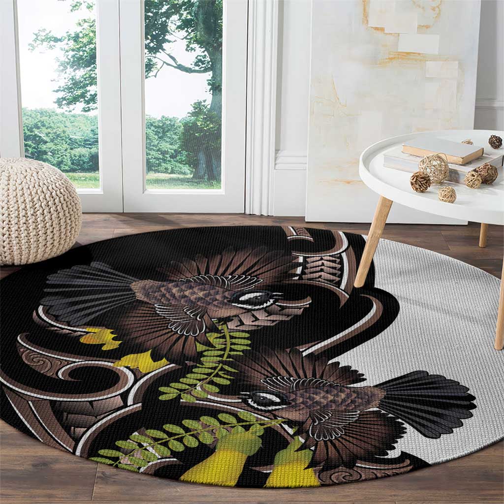 New Zealand Valentines Day Round Carpet Piwakawaka Lovers Maori Koru Tattoo - Polynesian Pride