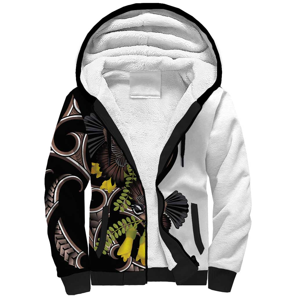 New Zealand Valentines Day Sherpa Hoodie Piwakawaka Lovers Maori Koru Tattoo - Polynesian Pride