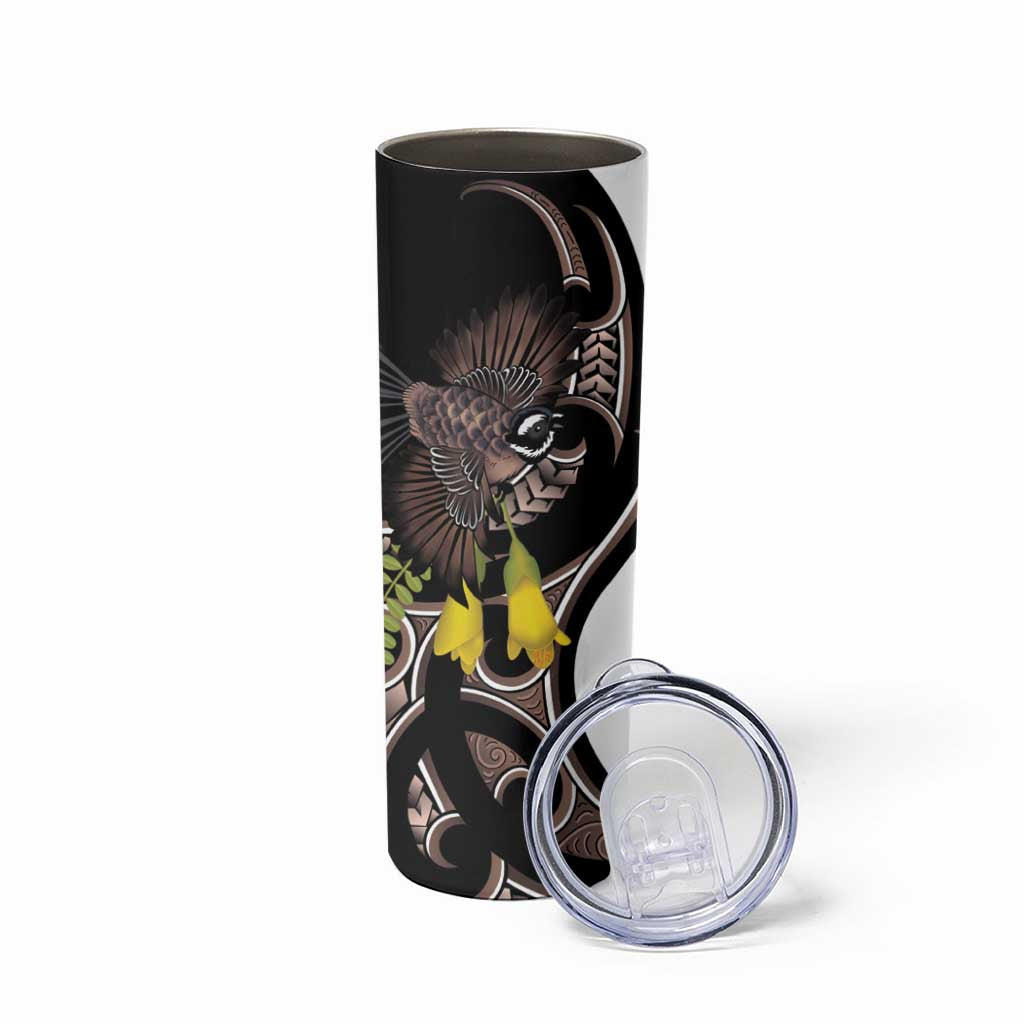 New Zealand Valentines Day Skinny Tumbler Piwakawaka Lovers Maori Koru Tattoo - Polynesian Pride