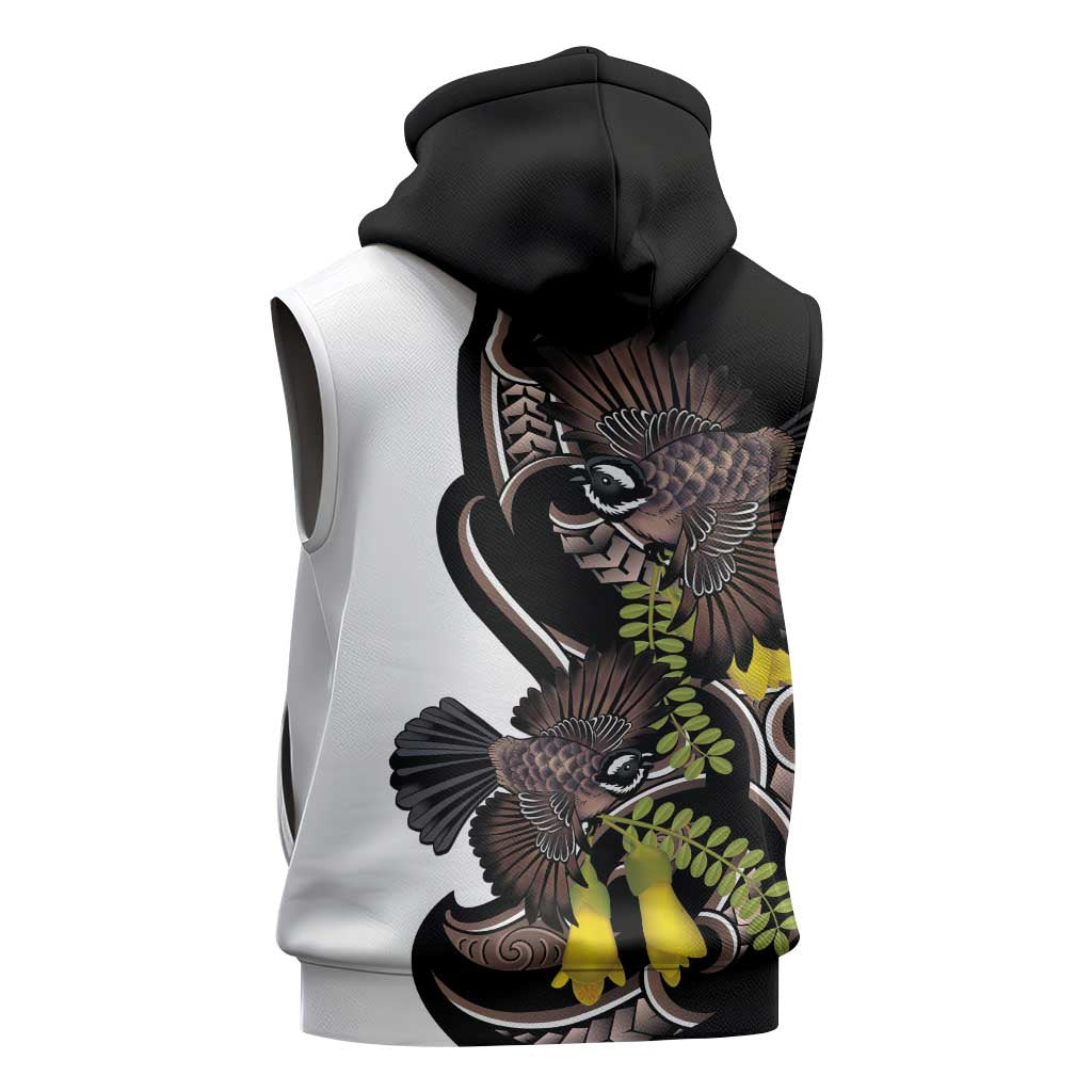 New Zealand Valentines Day Sleeveless Hoodie Piwakawaka Lovers Maori Koru Tattoo - Polynesian Pride