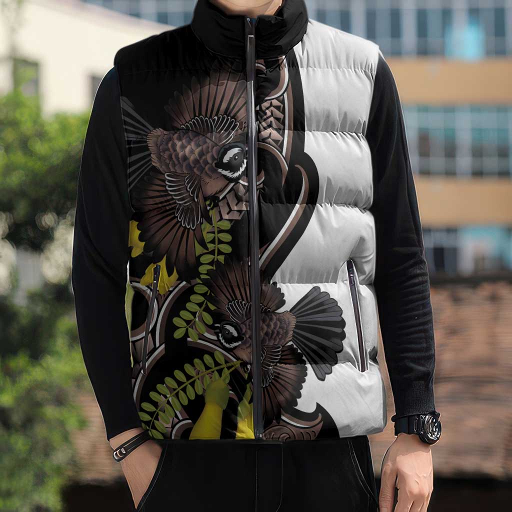 New Zealand Valentines Day Sleeveless Puffer Jacket Piwakawaka Lovers Maori Koru Tattoo - Polynesian Pride