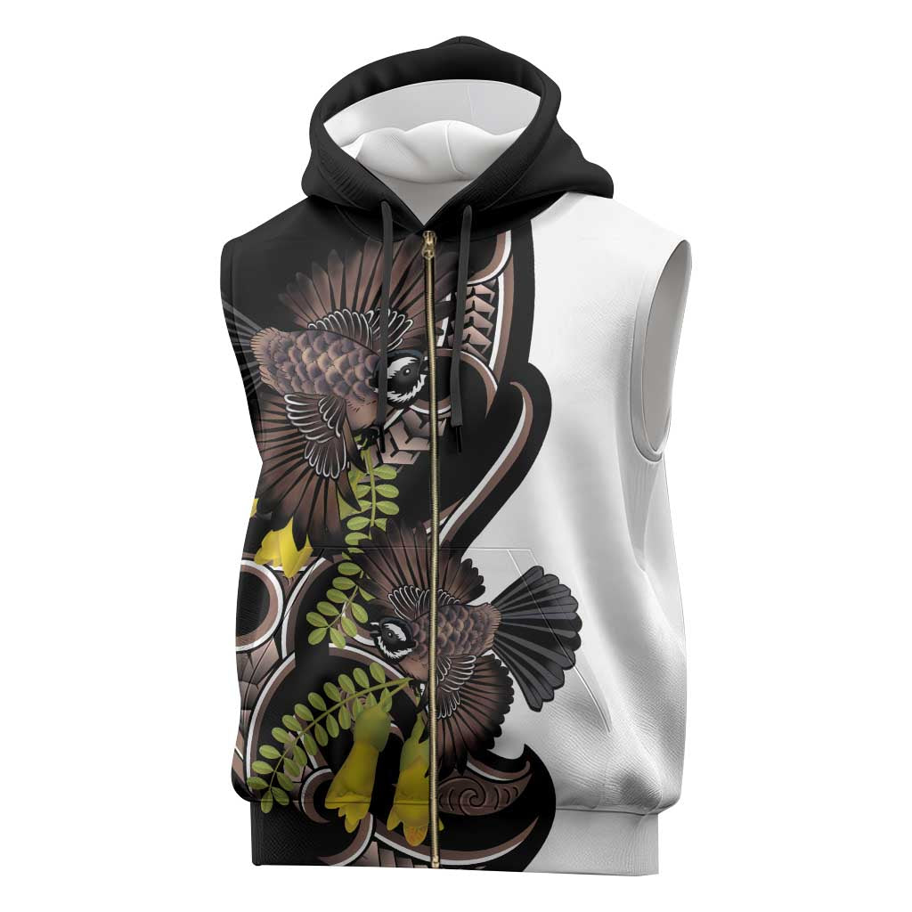 New Zealand Valentines Day Sleeveless Zip Hoodie Piwakawaka Lovers Maori Koru Tattoo - Polynesian Pride