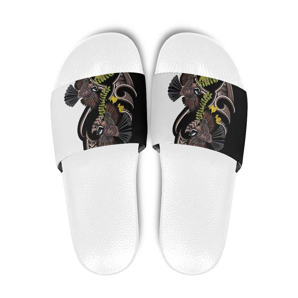 New Zealand Valentines Day Slide Sandals Piwakawaka Lovers Maori Koru Tattoo - Polynesian Pride