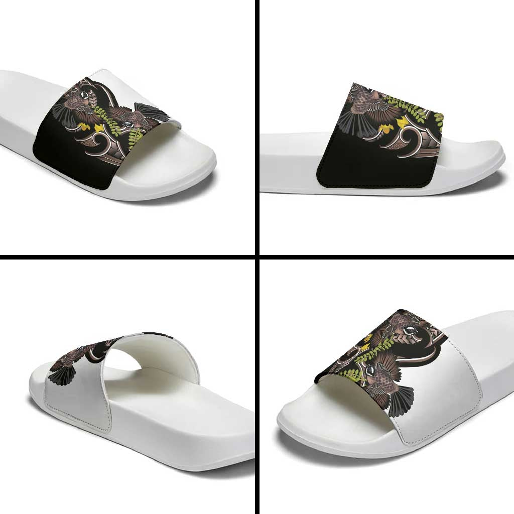 New Zealand Valentines Day Slide Sandals Piwakawaka Lovers Maori Koru Tattoo - Polynesian Pride