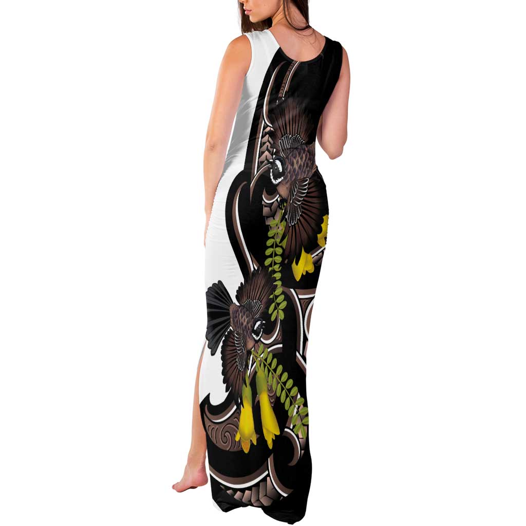New Zealand Valentines Day Tank Maxi Dress Piwakawaka Lovers Maori Koru Tattoo - Polynesian Pride