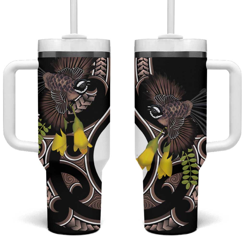 New Zealand Valentines Day Tumbler With Handle Piwakawaka Lovers Maori Koru Tattoo - Polynesian Pride