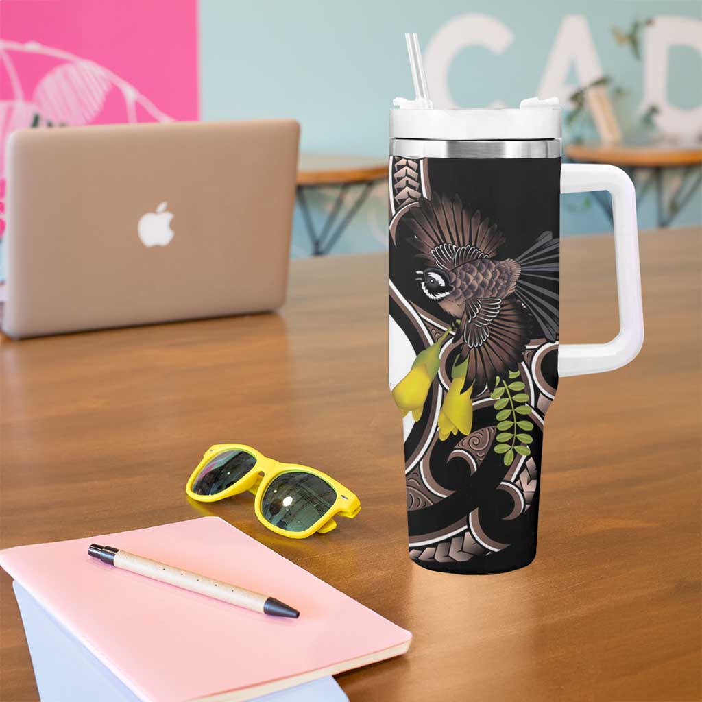 New Zealand Valentines Day Tumbler With Handle Piwakawaka Lovers Maori Koru Tattoo - Polynesian Pride