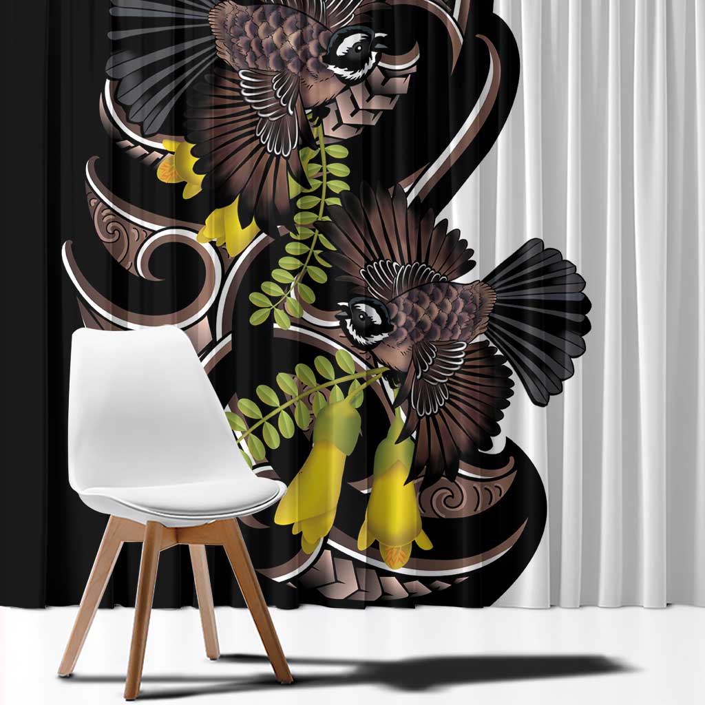 New Zealand Valentines Day Window Curtain Piwakawaka Lovers Maori Koru Tattoo - Polynesian Pride
