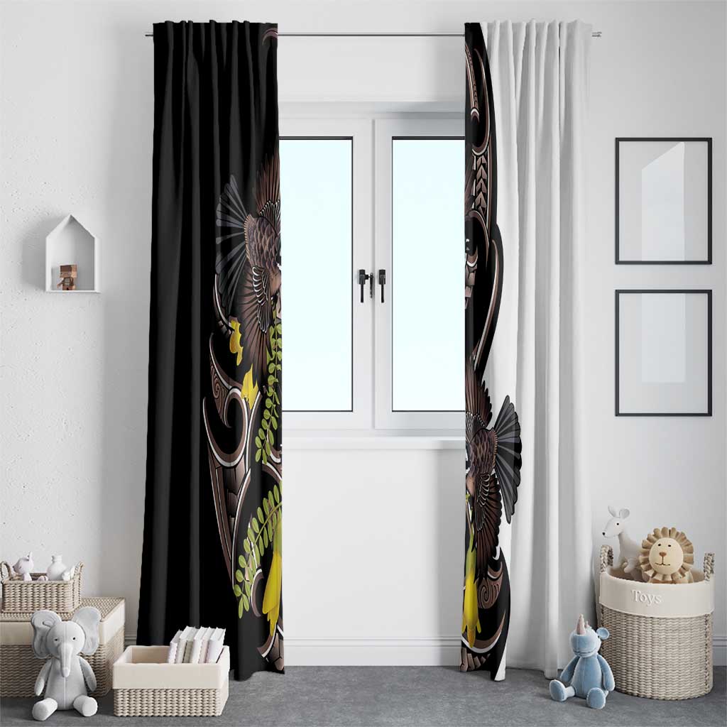 New Zealand Valentines Day Window Curtain Piwakawaka Lovers Maori Koru Tattoo - Polynesian Pride