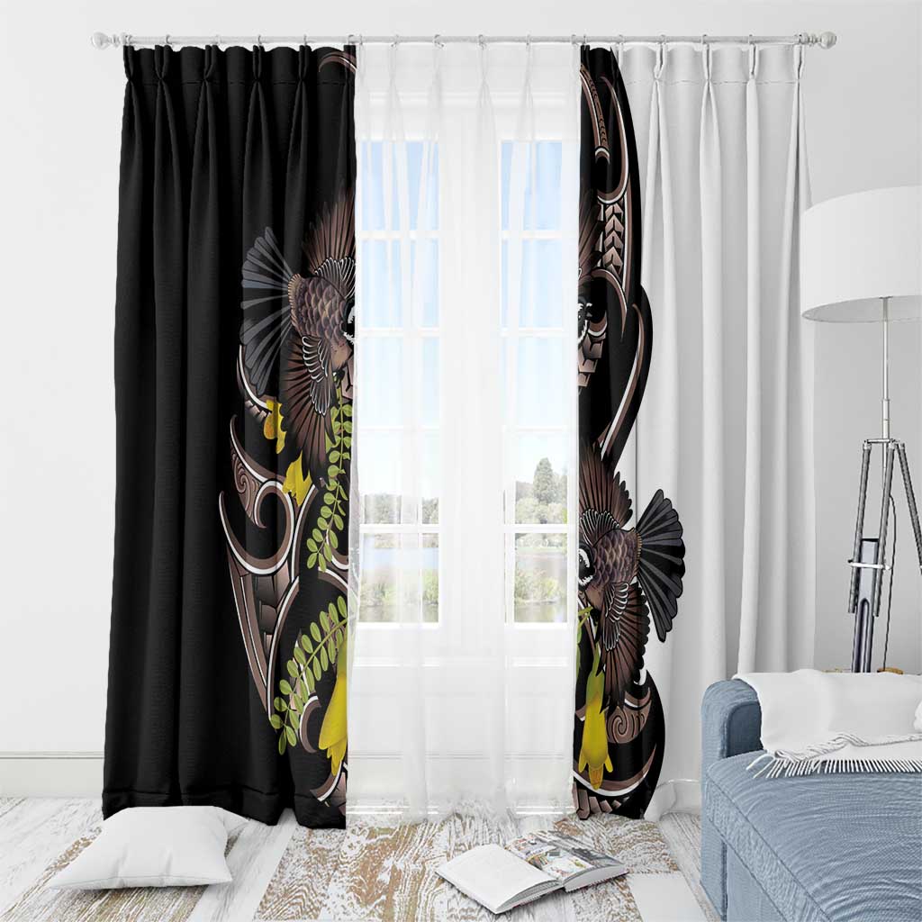 New Zealand Valentines Day Window Curtain Piwakawaka Lovers Maori Koru Tattoo - Polynesian Pride