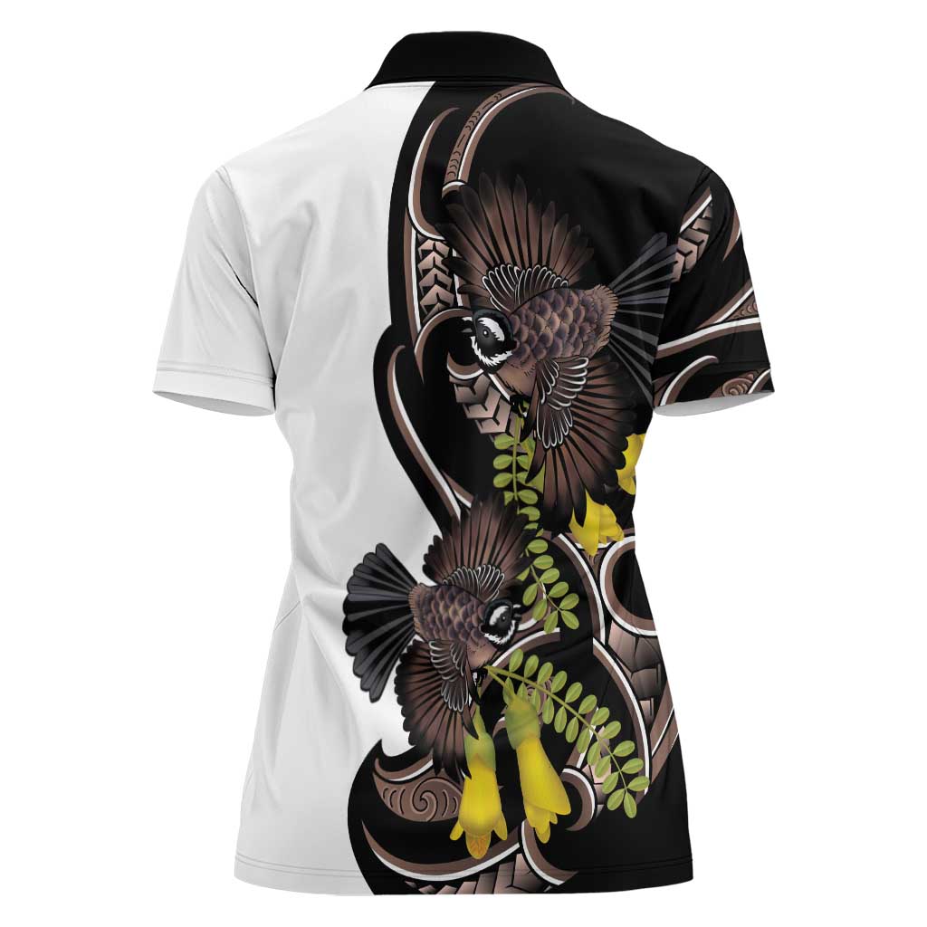 New Zealand Valentines Day Women Polo Shirt Piwakawaka Lovers Maori Koru Tattoo - Polynesian Pride