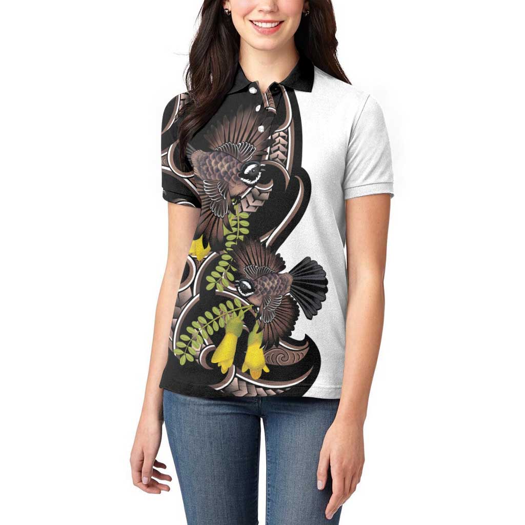 New Zealand Valentines Day Women Polo Shirt Piwakawaka Lovers Maori Koru Tattoo - Polynesian Pride