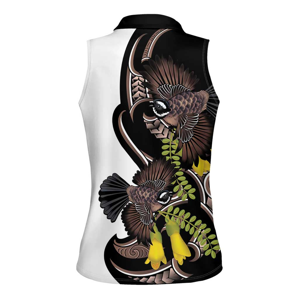 New Zealand Valentines Day Women Sleeveless Polo Shirt Piwakawaka Lovers Maori Koru Tattoo - Polynesian Pride