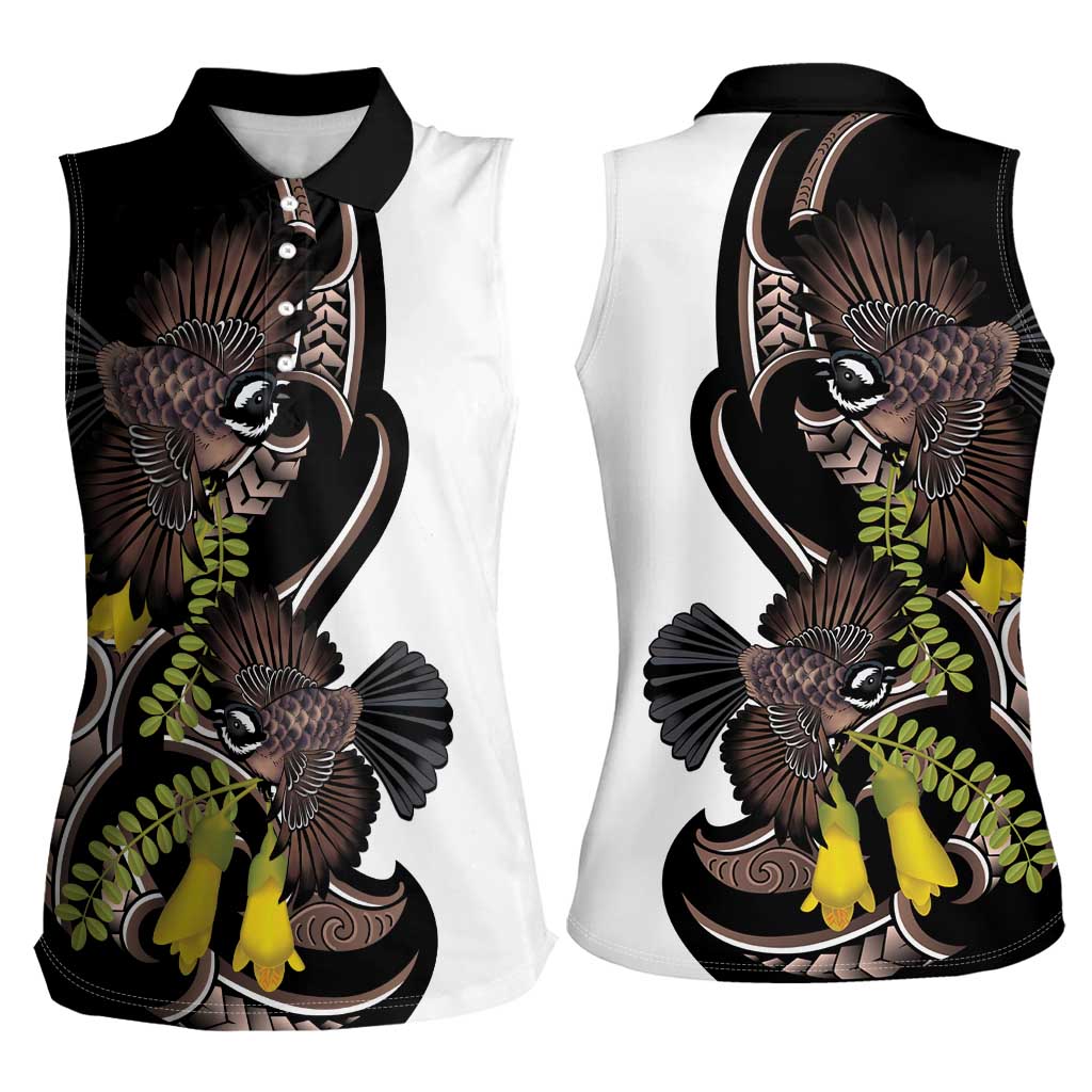 New Zealand Valentines Day Women Sleeveless Polo Shirt Piwakawaka Lovers Maori Koru Tattoo - Polynesian Pride