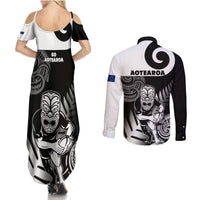 New Zealand Silver Fern Rugby Couples Matching Summer Maxi Dress and Long Sleeve Button Shirts Go Champions NZ All Black Maori Koru LT14 - Polynesian Pride