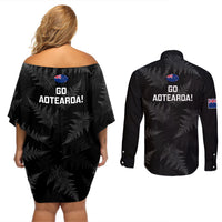 New Zealand Silver Fern Rugby Couples Matching Off Shoulder Short Dress and Long Sleeve Button Shirts 2023 Go Aotearoa Champions World Cup LT14 - Polynesian Pride
