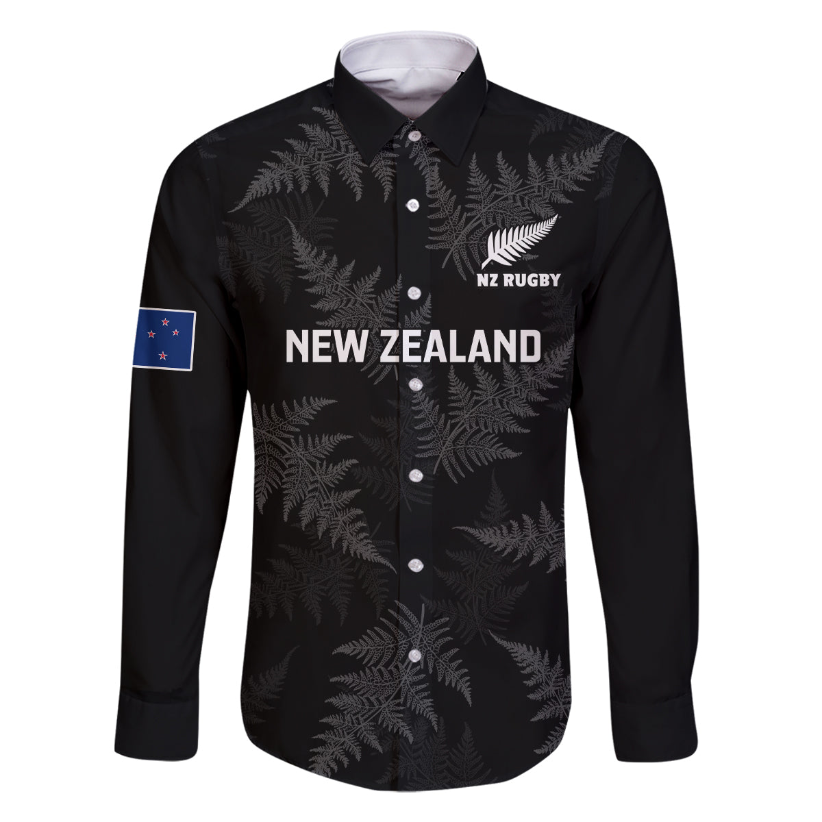 New Zealand Silver Fern Rugby Family Matching Summer Maxi Dress and Hawaiian Shirt 2023 Go Aotearoa Champions World Cup LT14 Dad's Shirt - Long Sleeve Black - Polynesian Pride